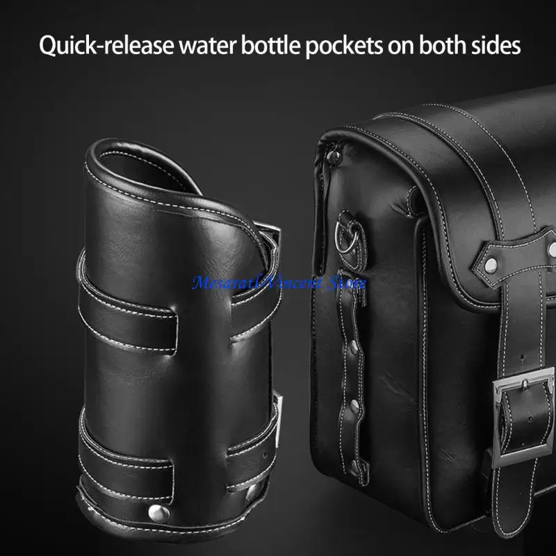 A70F Motorrad-Werkzeugtasche, Retro-Stil, Satteltasche, universelle wasserdichte Leder-Seitentasche, Reisegepäcktasche über – Detail 3