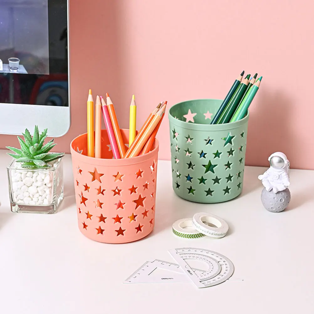 

4 Pcs Storage Bin Dining Room Table Decor Decorative Pen Desktop Stationery Bucket for Containers Plastic Home Basket Office