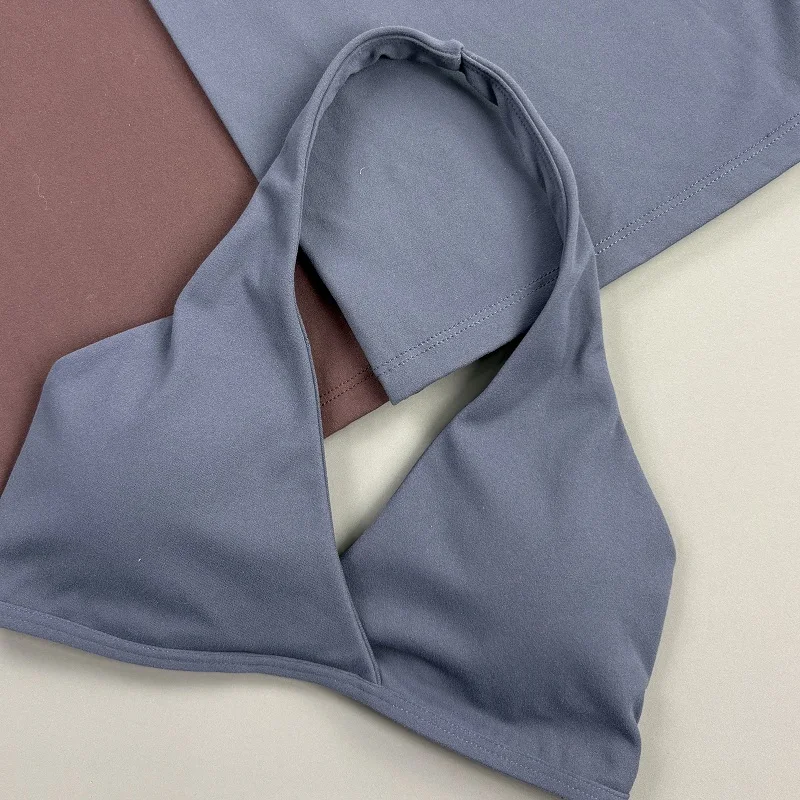 2-teiliges Origin Flares Hosen-Set: Neckholder-Sport-BH mit V-Ausschnitt, hochelastische, atmungsaktive Yoga-Schlaghose, Fitness-, Lauf- und Trainings-Set – Detail 9