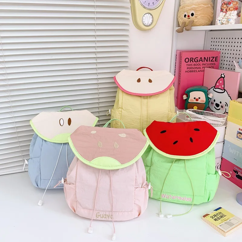 Kids School Backpack For Boys Girls Lightweight Waterproof Nylon Toddler Kindergarten Bag With Fruit Drawstring Design Children