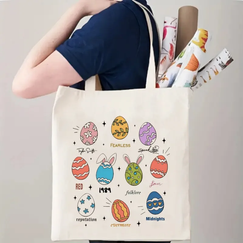 In My Peep Era Retro Easter Eggs Tote Bag Book Bag Booktrovert Tote Bag Makeup Bag Book Lover Tote Bag Canvas Handbag Makeup Bag