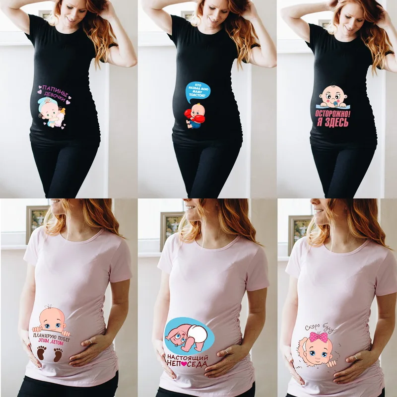 Women Pregnancy T-shirt Clothing Cute Baby Print Pregnant Maternity T Shirts Women Summer Tshirts Baby Announcment Tops Tees