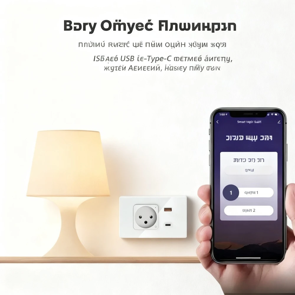 Shawader Tuya Israel Wall Socket USB Type-C PD 30W Charge Wifi Smart Plug Outlet Glass Panel Remote Control by Alexa Google Home