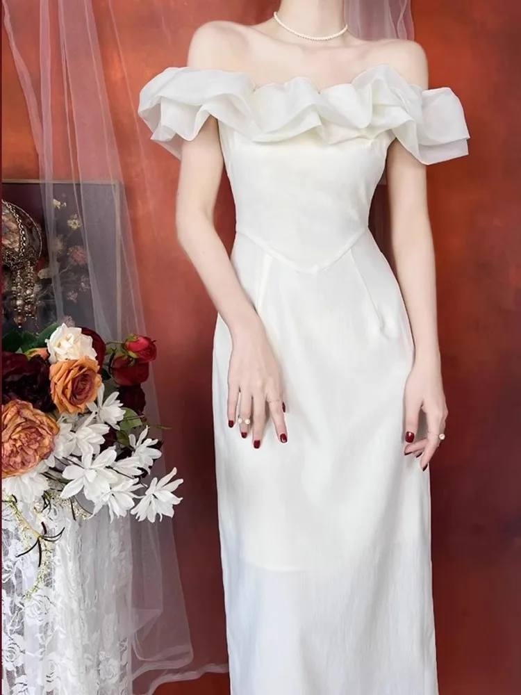 

Ele Long Dr One oulder Sle for Wedding Engagement Par Women's Faion Wedding Dr with Lace Trim