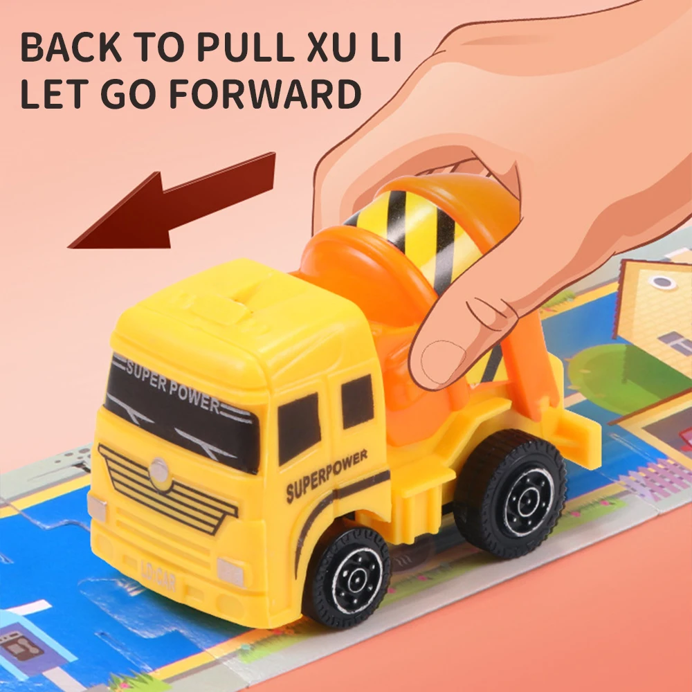 9PCS  Mini Model Pullback Engineering Vehicle Toy for Kids DIY Puzzle Track Car Toy City Map Scene Building Toys for Boys Gift