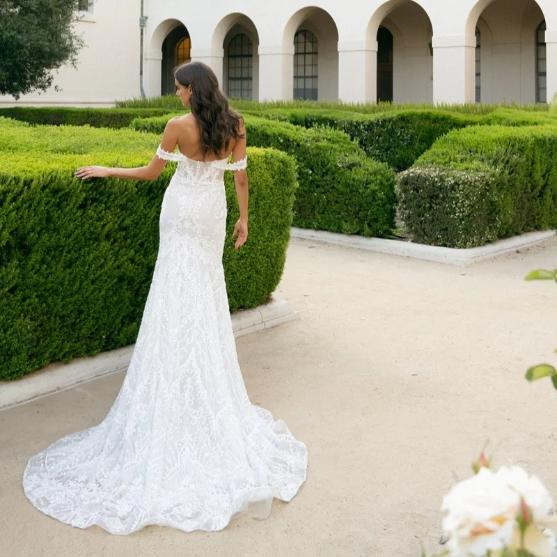 Suknie ślubne w stylu balowym, proste, w kolorze kości słoniowej, z koronkowymi aplikacjami kwiatowymi, dekoltem w serce, o kroju rybki, z odkrytymi plecami, szyte na miarę, Robe De
