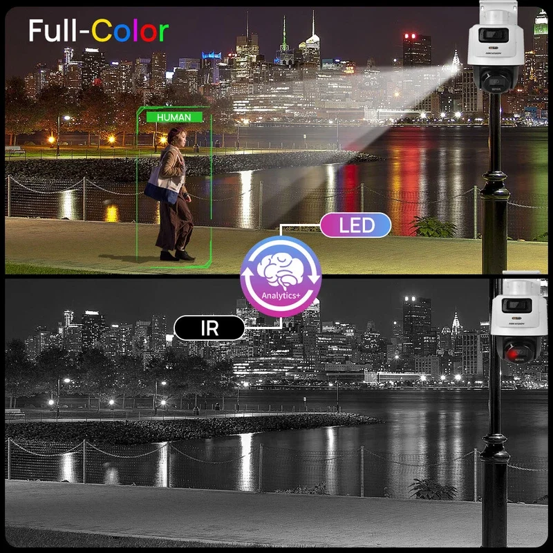 Hikvision DS-2SE2C400MWG-E/14 POE Color TandemVu 4MP + 4MP عدسة ثابتة PT كاميرا شبكة مراقبة Hik-Connect نظام CCTV ضوء هجين ذكي