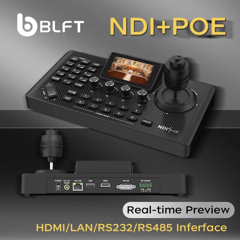 

Контроллер клавиатуры NDI PTZ-камеры 4D-джойстик PoE IP PTZ-контроллер с 3-дюймовым ЖК-экраном предварительного просмотра для церковных встреч Youtube