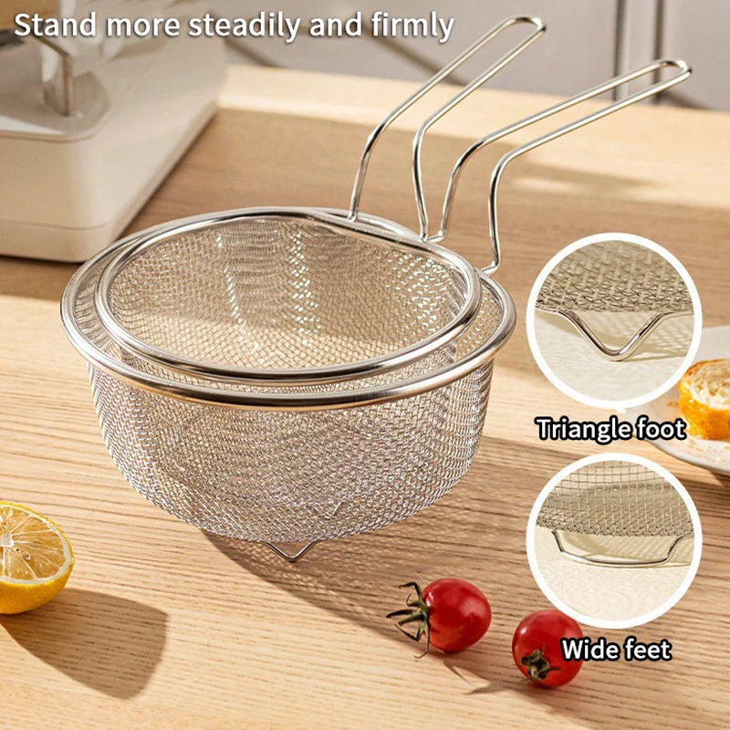 

316 Stainless Steel Colander Flour Sieve Kitchen Lo Mein Strainer Deep Frying Basket Chafing Dish Versatile Cooking Utensil