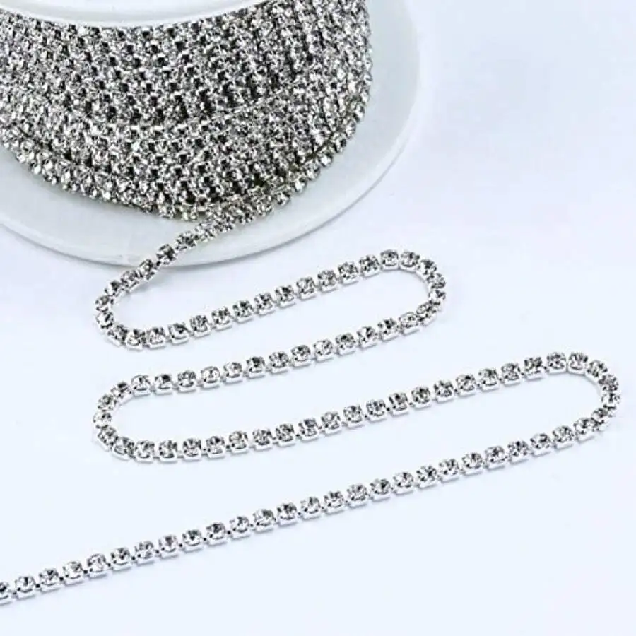 

10 Yards 2mm Crystal Rhinestone Chain Trim For Sewing Shoes Clothes Crafts Jewelry Wedding Bouquet DIY Decoration