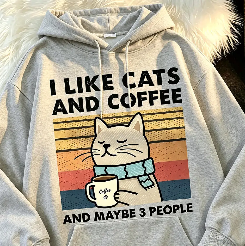 Ich mag Katzen und Kaffee Männer Frauen Hoodie T-Shirt Kleidung Hip Hop Lockerer Hoodie Mode Hoodie Streetwear Paar Kleidung – Detail 13