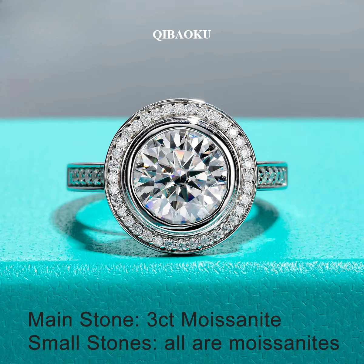 QIBAOKU 3ct D Color Moissanite Halo Engagement Wedding Ring S925 Sterling Silver Rings For Women Jewelry Wholesale 2026