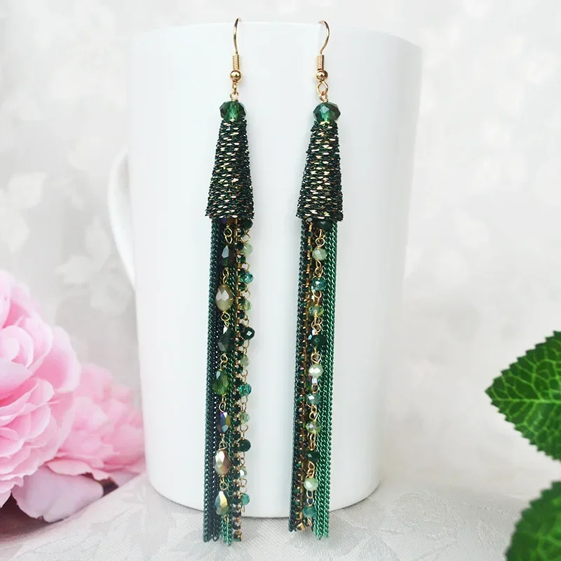 S925 Bohemian Ethnic Exaggerated Long Tassel Earrings Fashionable Trendy Beads Earring for Women image 4