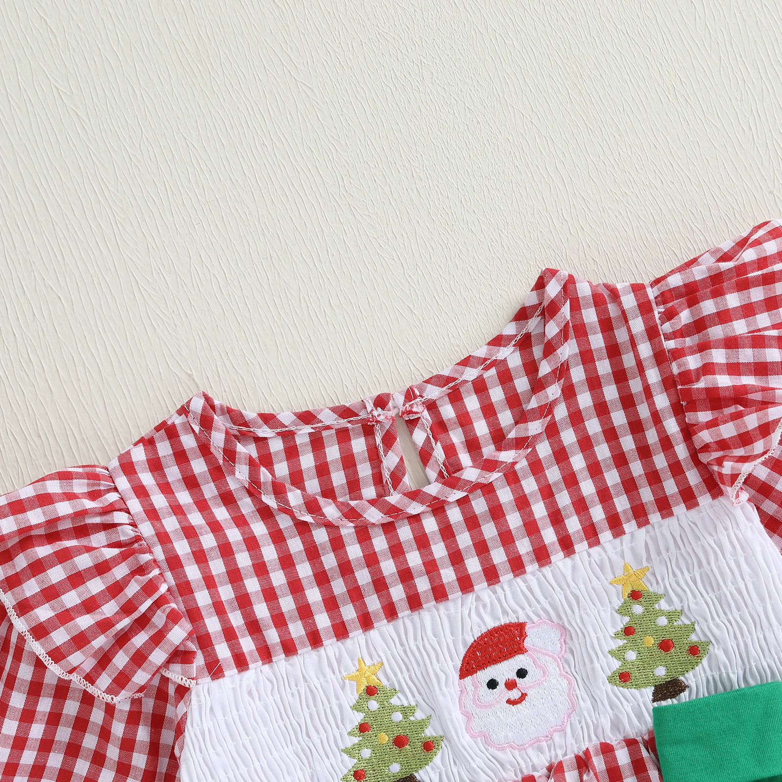 

0-18 Months Infant Baby Girl Christmas Romper Dress Plaid Print Santa Tree Embroidery Long Sleeve Jumpsuit