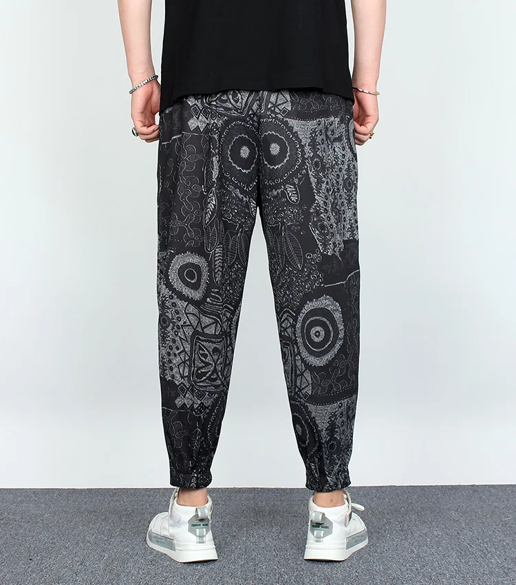 Summer New Korean Style Printed Draped Nine-point Pants Retro Loose Casual Comfortable Cool Slim Fit Casual Pants for Men