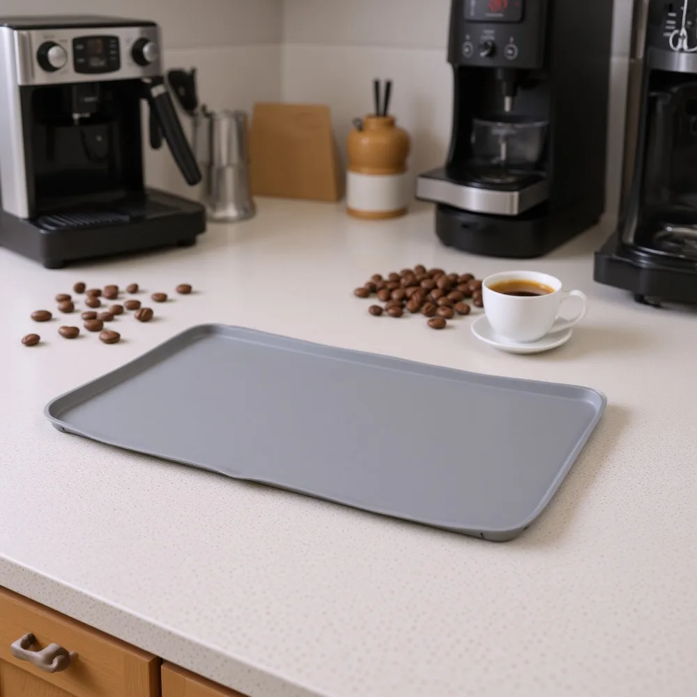 Raised Edge Silicone Coffee Mat Anti-Vibration Countertop Protector Coffee Machine Mat Non-Slip Heatproof Under Coffee Maker Mat
