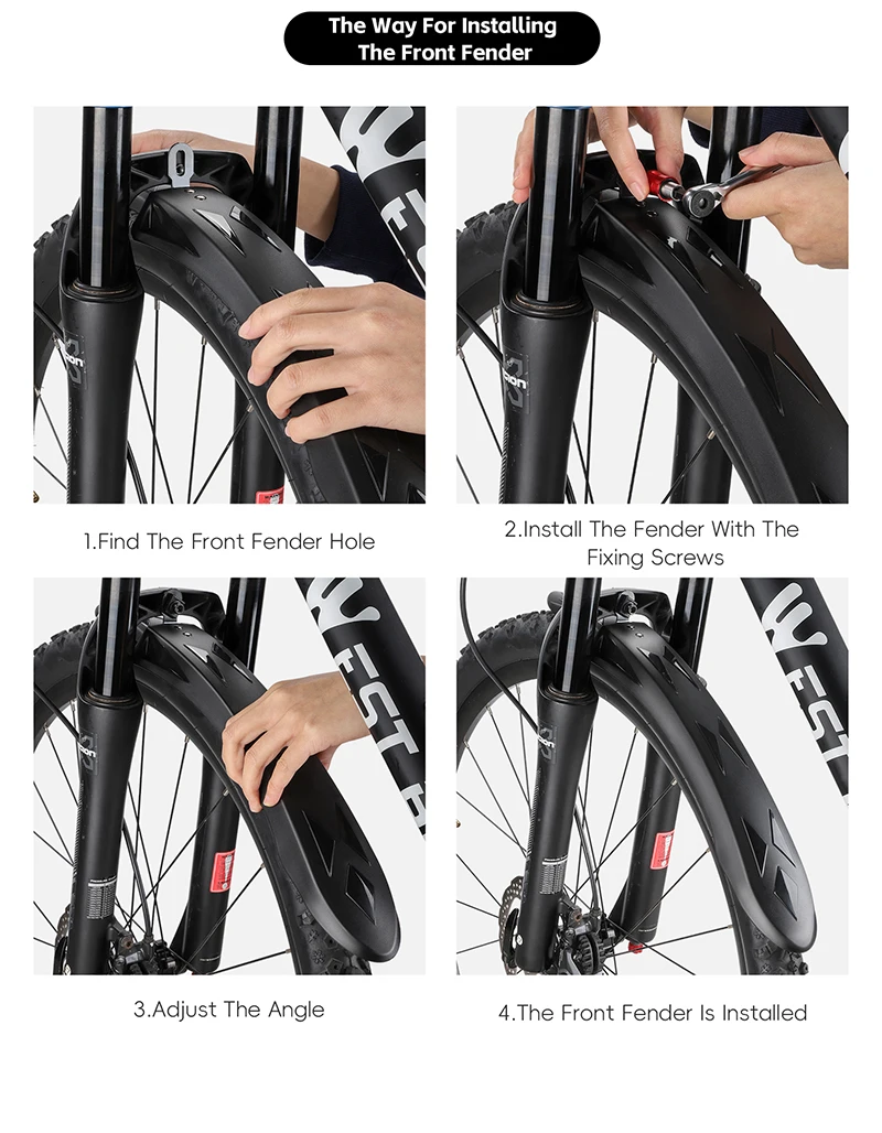 WEST BIKING Verlängerte Fahrrad-Schutzbleche Reflektierende Schutzbleche für 26-27,5 Zoll Mountainbikes Regen- und Nachtfahrten Langlebiger PP-Kunststoff – Detail 10