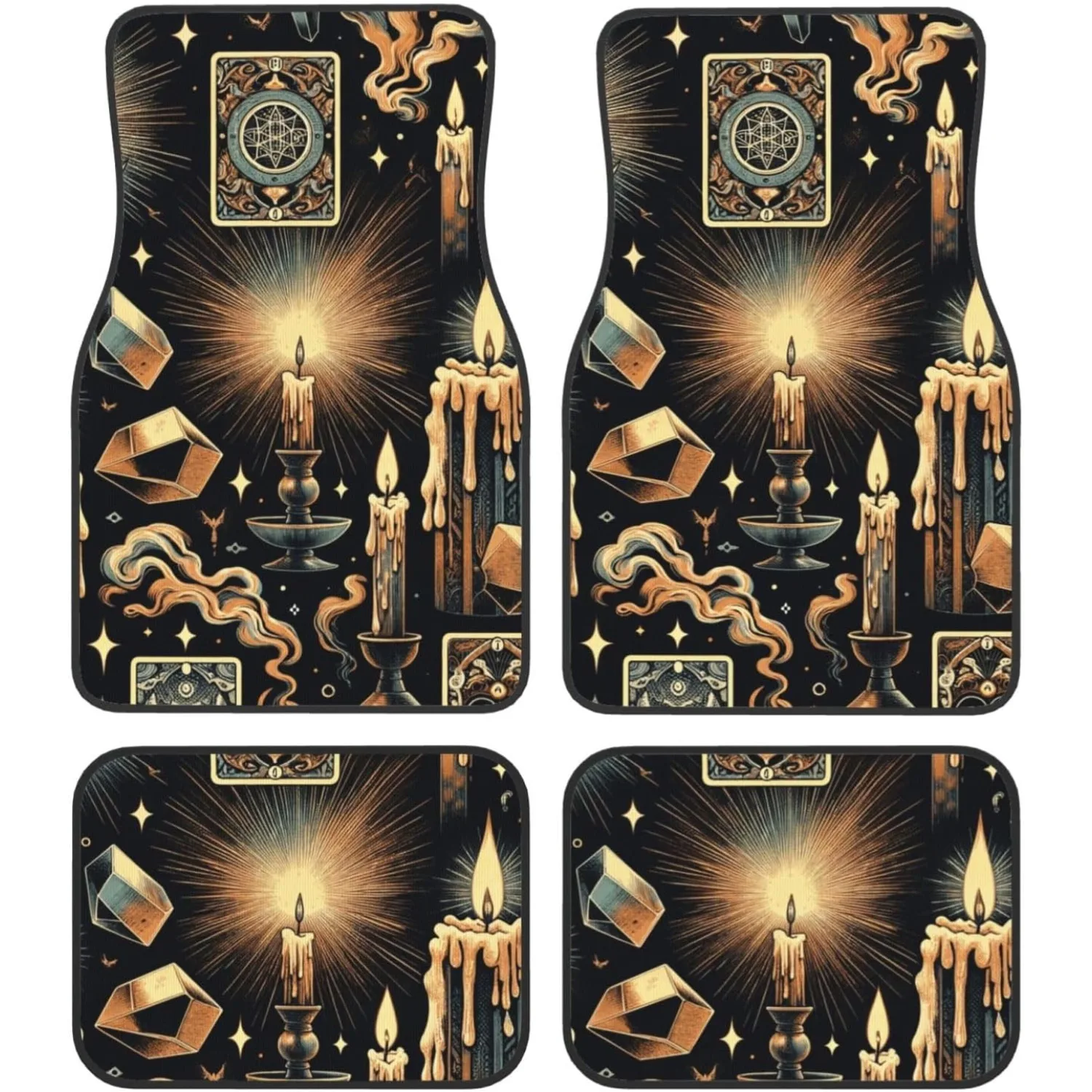 

4pcs Halloween-Candles-Tarot-Cards Car Floor Mat Set Universal Fit Car Floor Liners, Auto Interior, Tarot Cards Design, Hallowee