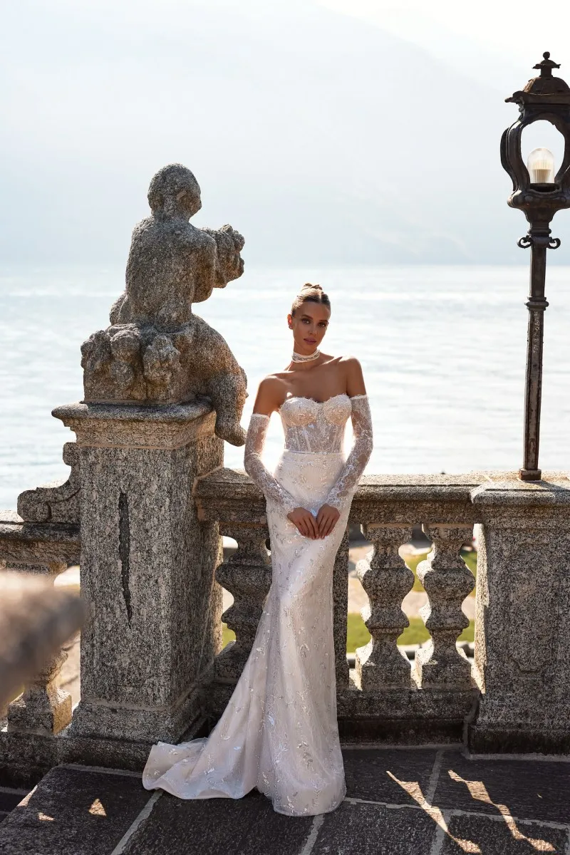 Robe de mariée sirène en satin organza avec poignées amovibles, cape à manches longues, dentelle trompent, robe de soirée de la mariée, nouveau, 3 en 1