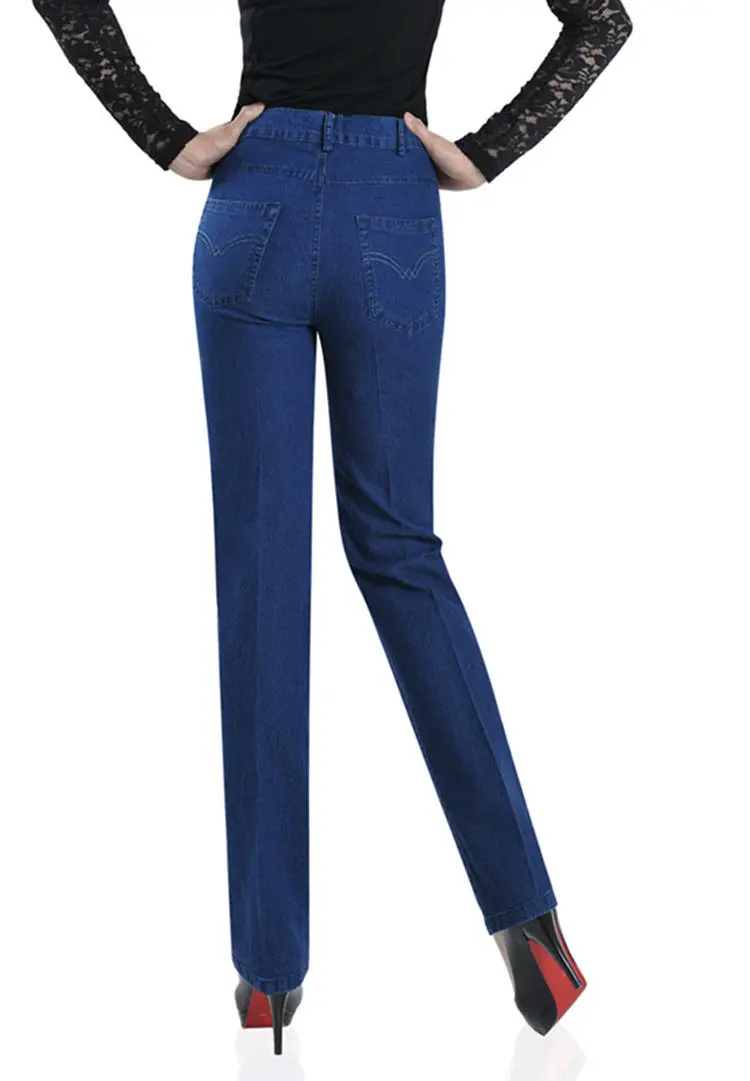 Jeans for Women Spring Autumn Winter Warm Mother Pants Pocket Loose Stretch Straight Casual Plus Size Slim Lady\'s Trousers