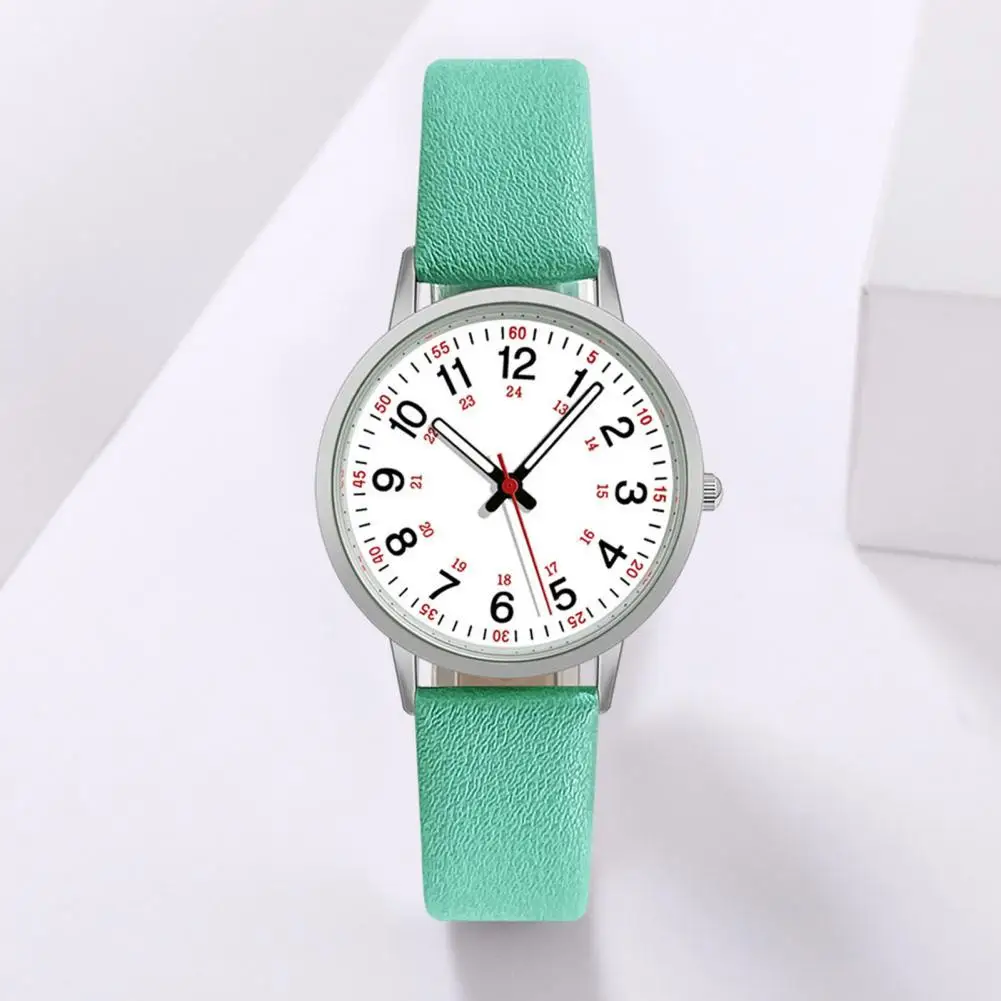 Women Watch with Soft Pu Strap Women's Luminous Digital Watch with Soft Faux Leather Strap 24 Hours Time Round Dial for Students