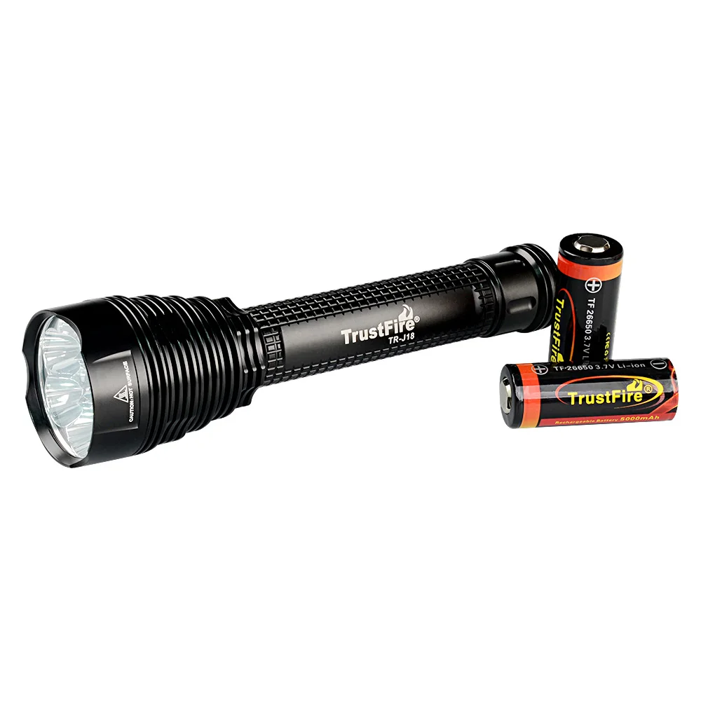 TrustFire J18 LED Flashlight Super Bright 8000 Lumen Use 18650 battery Water Resistant 5 Light Mode Large Hunting Tactical Torch