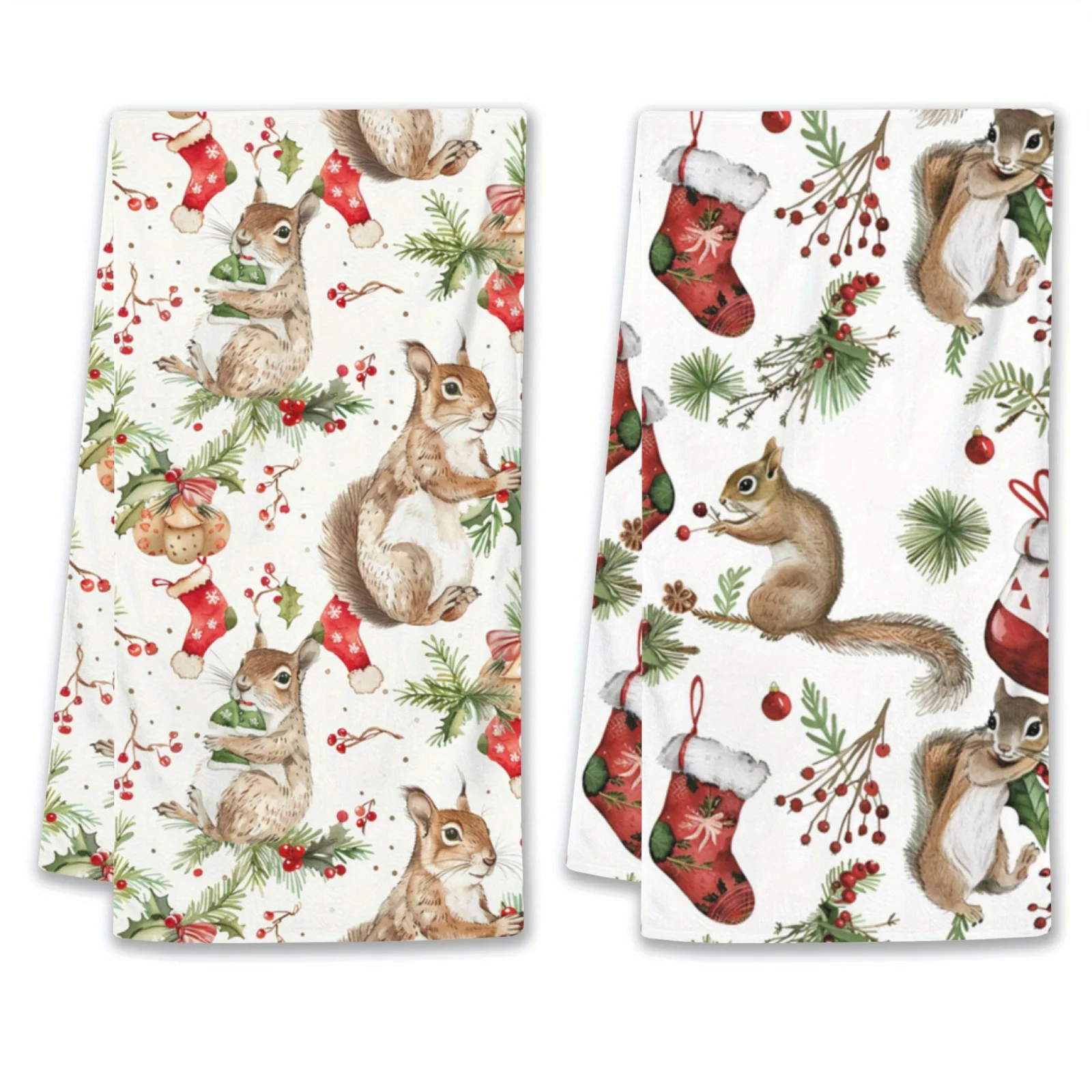 Christmas Modern Cartoon Style Squirrel Dish Towel Cleaning Supplies Quick Drying Bar Hand Dishcloths Christmas Decorations