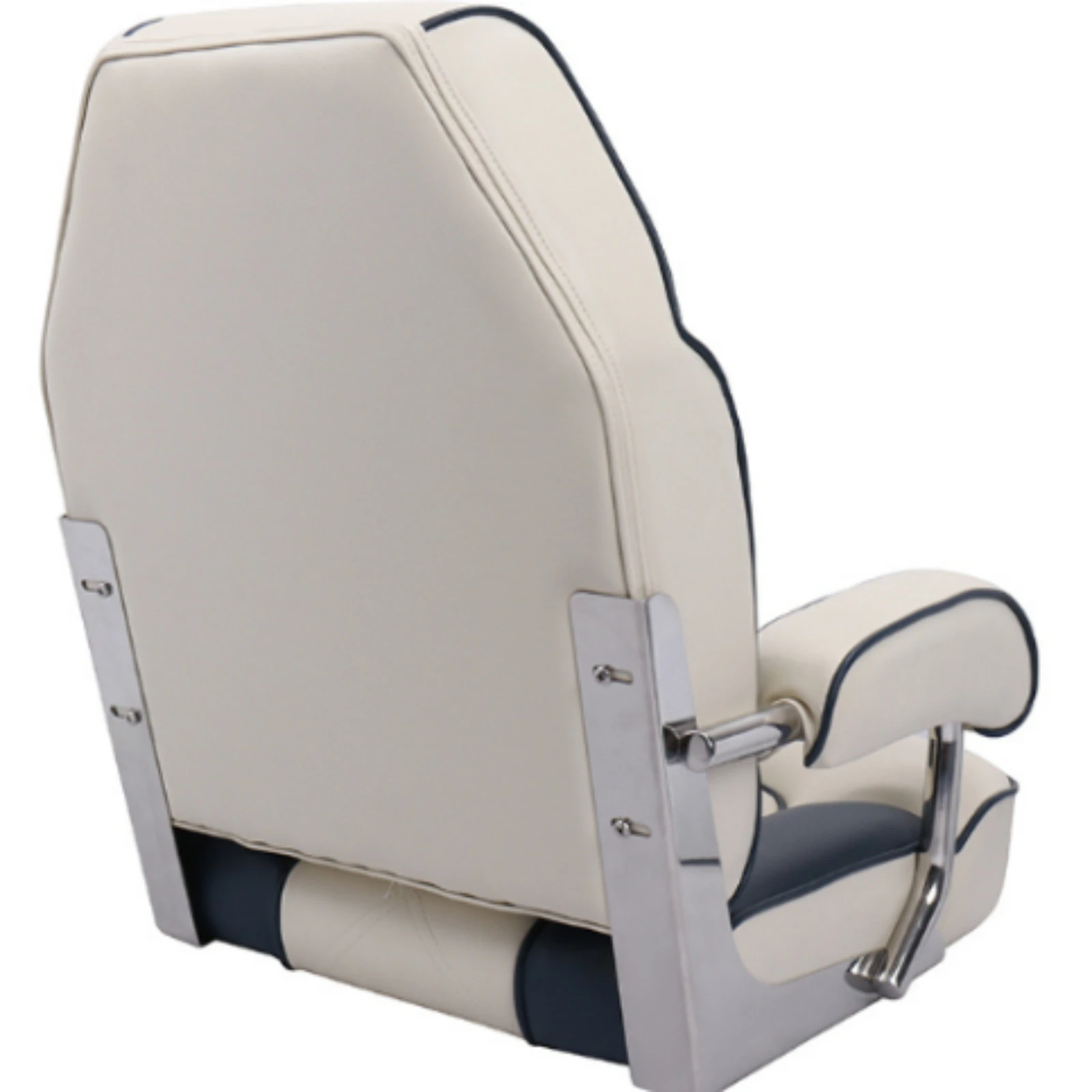 Marine Steering Chair Rounded Edges Upholstered Steering Chair Helmsperson Boat Seat Metal Side Supports Helm Boat Seat