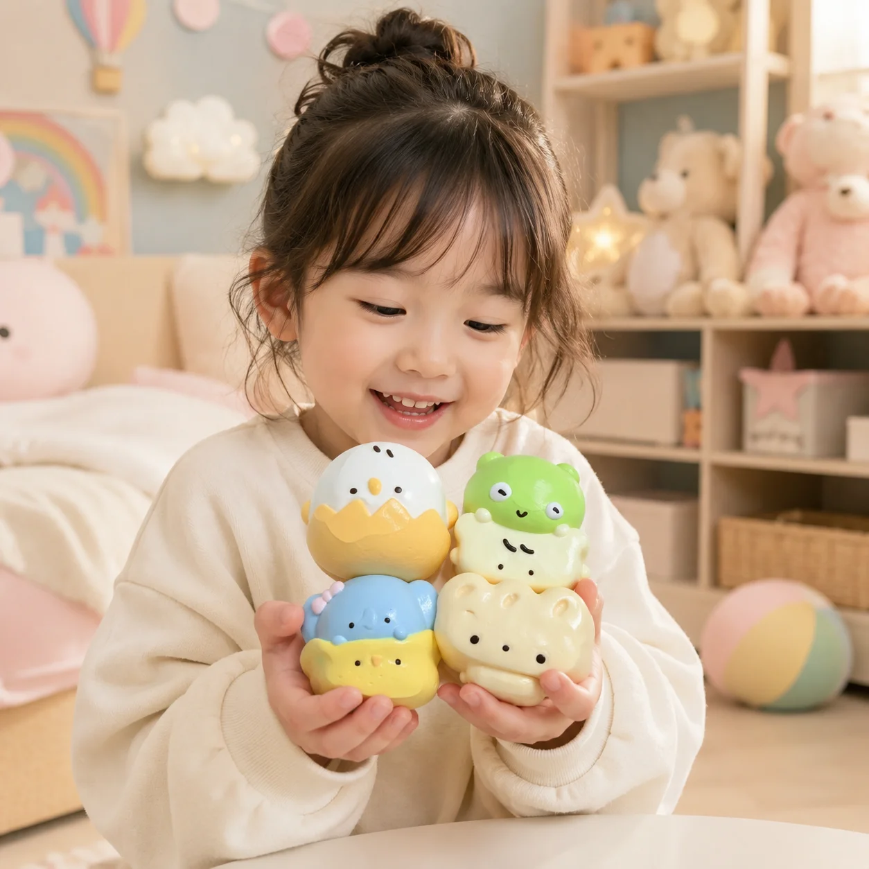 Food Grade Assorted Stackable Small Animal Squishy Toys Pack Egg Frog Elephant Cheese Shaped Slow Rebound Anxiety Relief Fidget