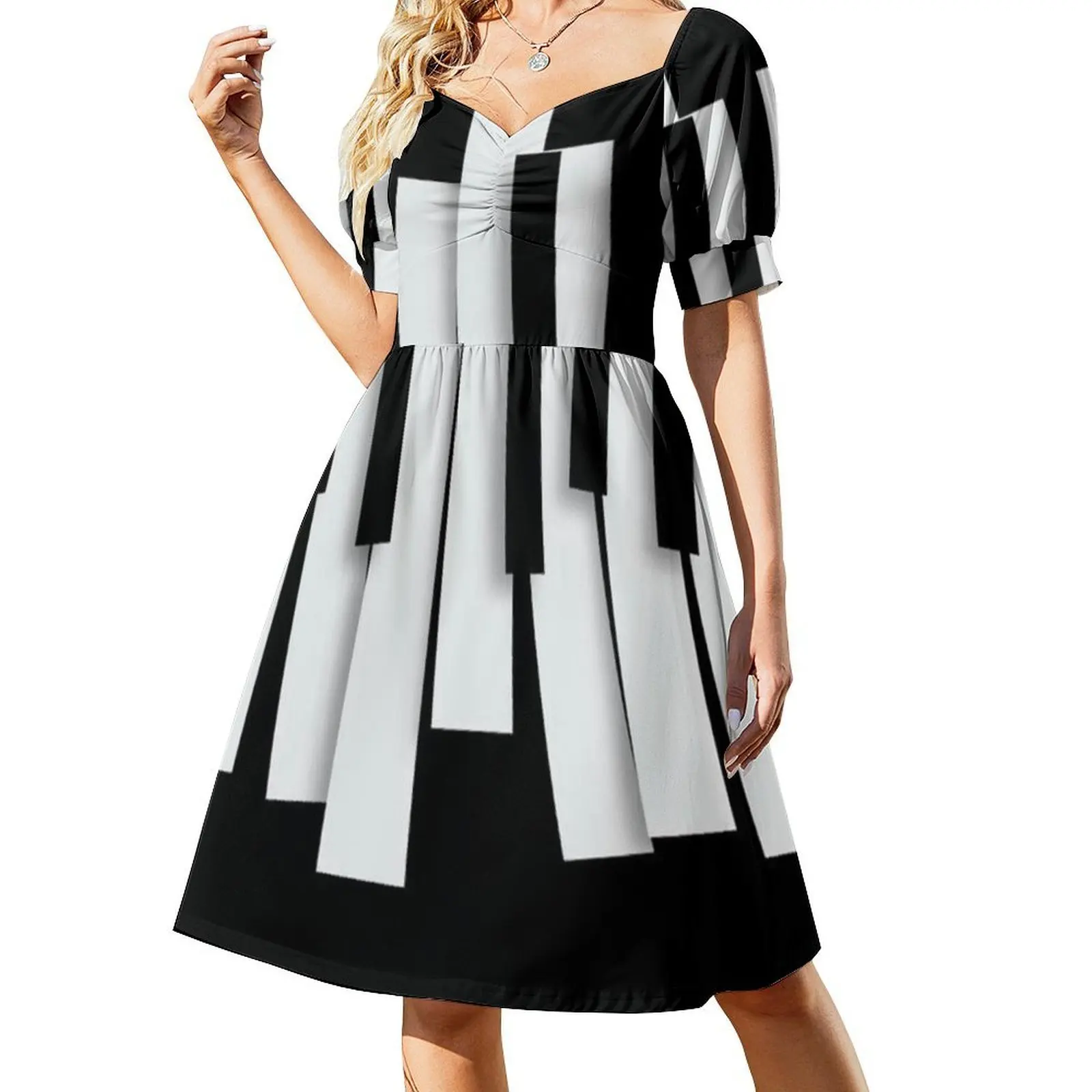 Gaun Tanpa Lengan Bohemian The Pianist Gaun Pesta Liburan Pantai Multi-Cetak Musik Mobil Musik Terbaik Musik Live Spotify Malam Hari