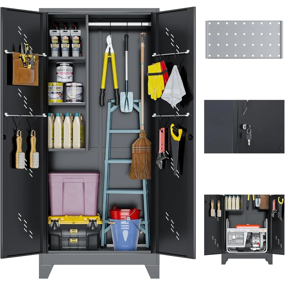 

Storage Cabinet, 75"H x 33.8"W x 16.5"D, Large Garage Cabinets with Lockable Doors, Metal Kitchen Pantry with Large Space at The