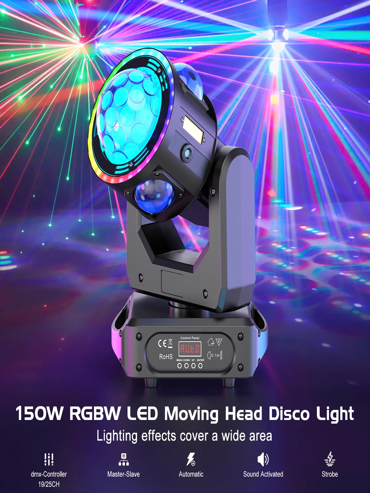 Yiflamefly 3-Achsen-Beam-Moving-Head-Licht RGBW LED Farbmisch-Bühnenlicht mit Lichtstreifen DMX DJ-Lichter für Hochzeit Party Club Bar KTV Show