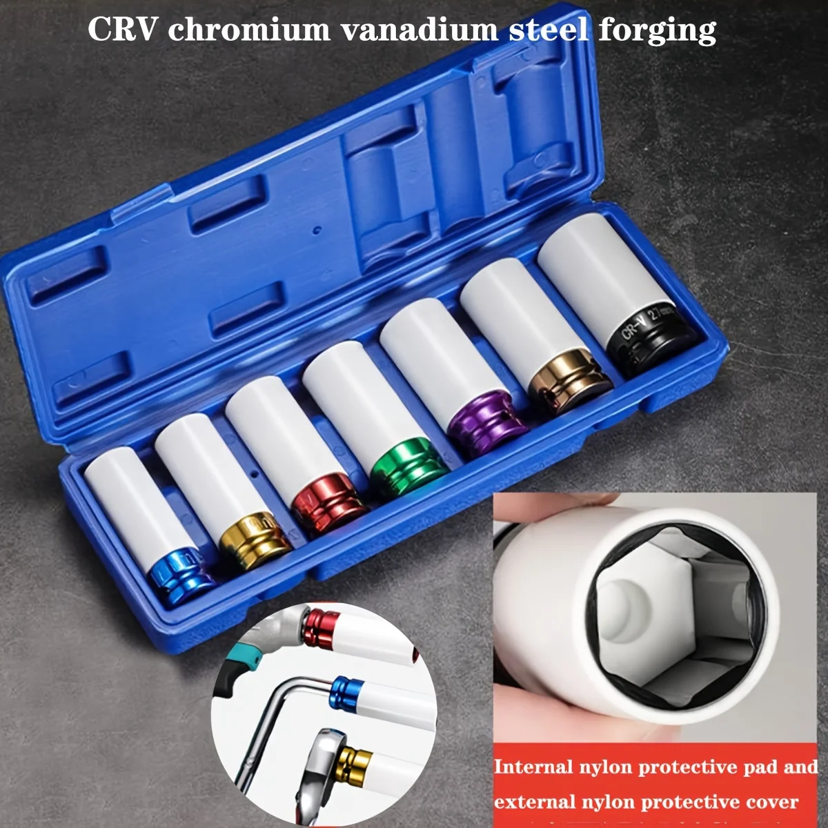 

Ударная розетка для защиты приводного колеса 1/2 дюйма, набор тонкостенных глубоких ударных головок, прочная пластиковая головка с наконечником, 6-точечная