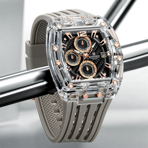 NAVIFORCE 7105 reloj deportivo informal de cuarzo para hombre, cronógrafo, calendario, correa de silicona luminosa resistente al agua, relojes de moda para hombre
