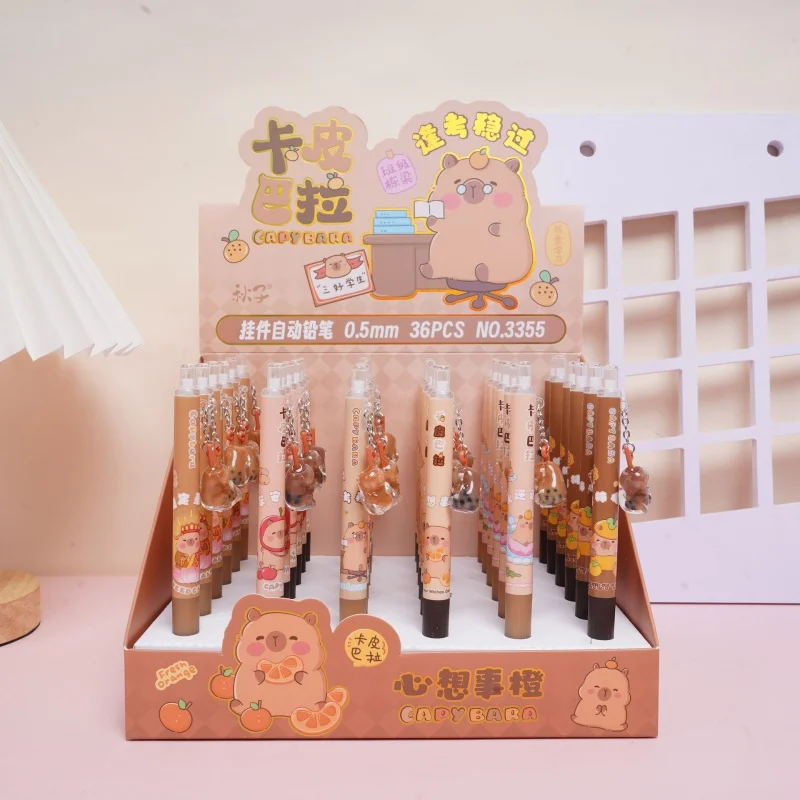 

36 pcs/lot Kawaii Capybara Pendant Mechanical Pencil Cute 0.5mm Drawing Writing Automatic Pen School Office Supplies