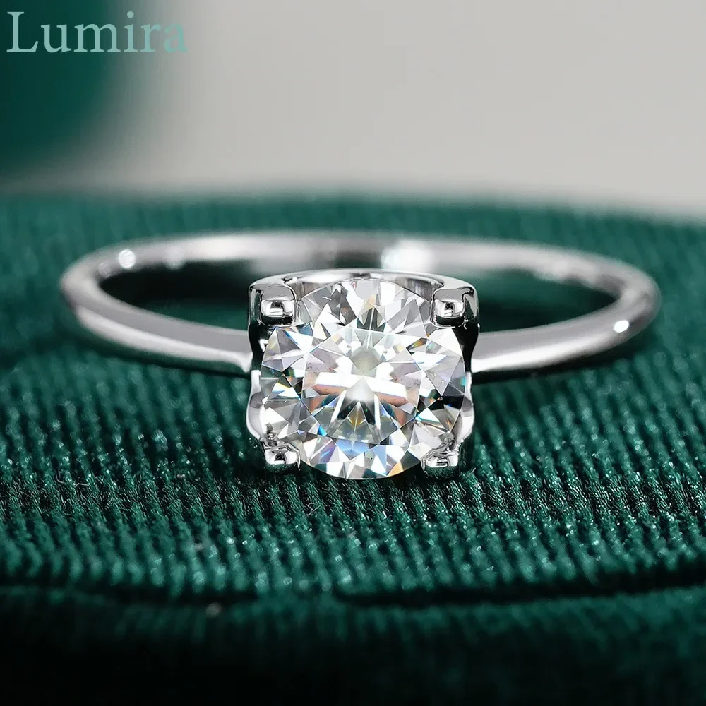 Lumira Classic Bullhead-Style Platinum PT950 Engagement Ring 0.5ct/1ct/2ct/3ct Mossanite Diamond Premium Women's Rings