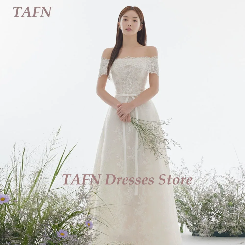 

TAFN Vintage Wedding Dresses Modest Lace Boat Neck Bridal Gown Off the Shoulder A-line Elegant Korea Photo Shooting Dresses