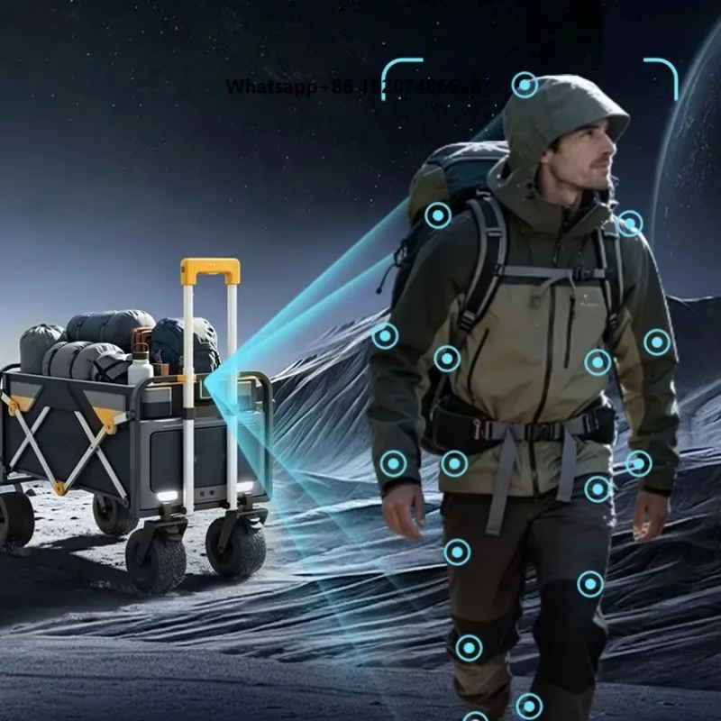 Ultra-light Outdoor Smart Follow Camping Cart with AI Robot, 15kg, Foldable, Frees Your Hands