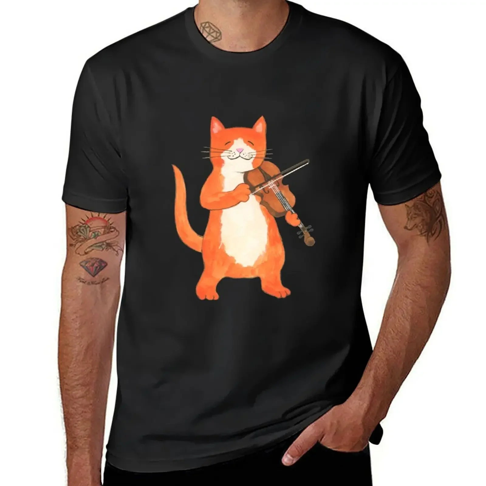 Fiddler Cat T-Shirt oversized graphic tee Aesthetic clothing cheap stuff men workout shirt