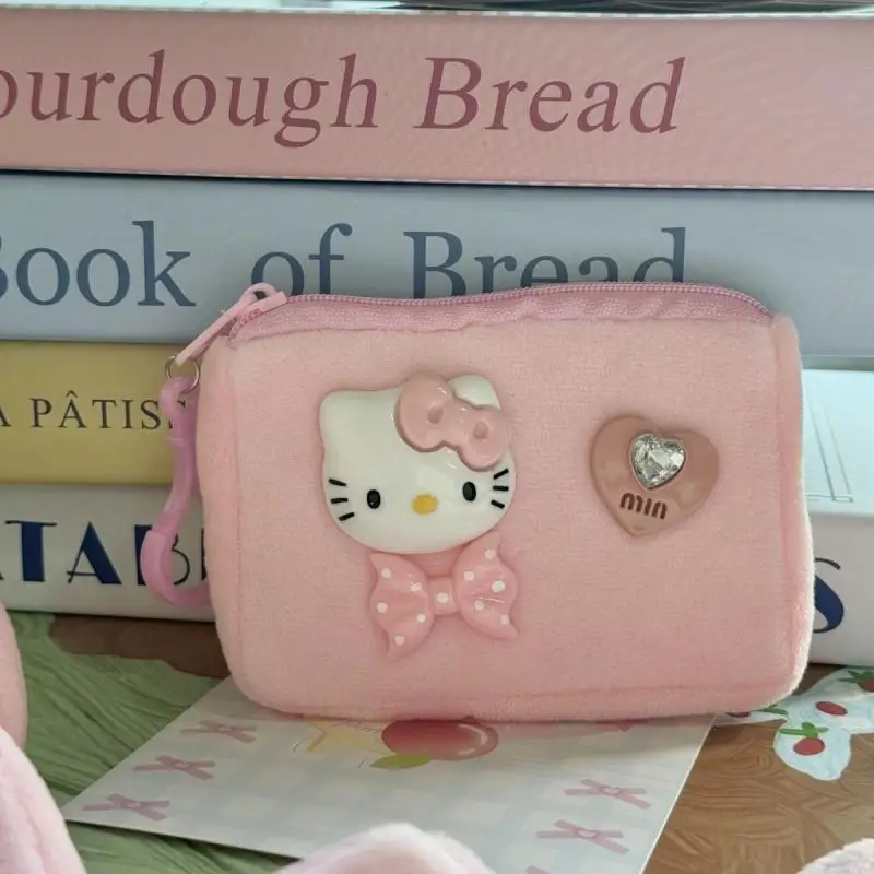Hello Kitty Plush Wallet Mini Storage Bag Cute Card Bag Backpack Charm Kawaii Soft Stuffed Coin Purse Christmas Gift