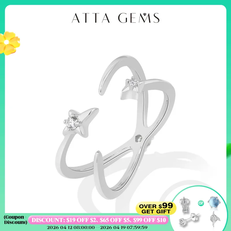 

ATTAGEMS Simple Unique Moissanite Rings Star Line Cross Design Pinky Ring 925 Silver Band Stackable for Women Men Fine Jewelry