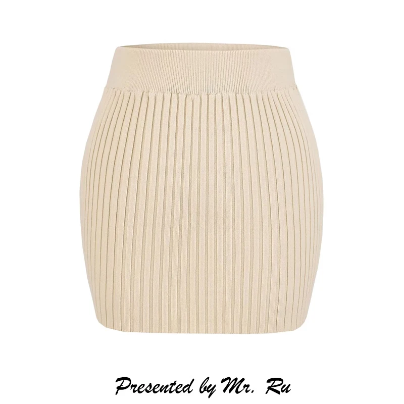 Sexy Tight Knitted  Skirt Half-length Bodycon Style Elastic Polyester Fabric Mid-waist Design No  Spring Collection