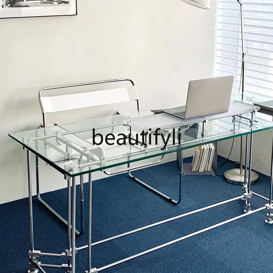 X Tempered glass desk computer desk, transparent glass writing desk, book desk