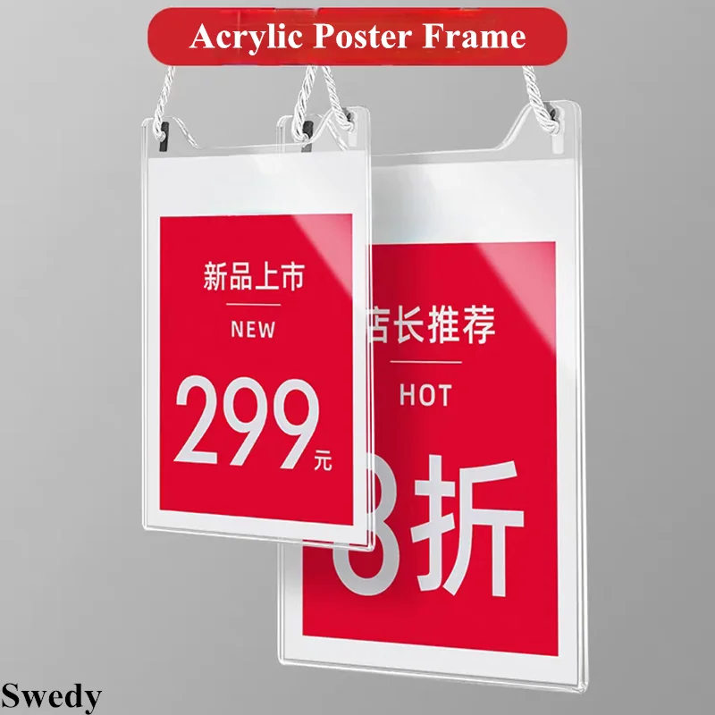 

A4 210X297MM Acrylic Price Label Sign Holder Tags Hanging Clothing Store Promotion Price List Poster Frame Hanging POP Billboard