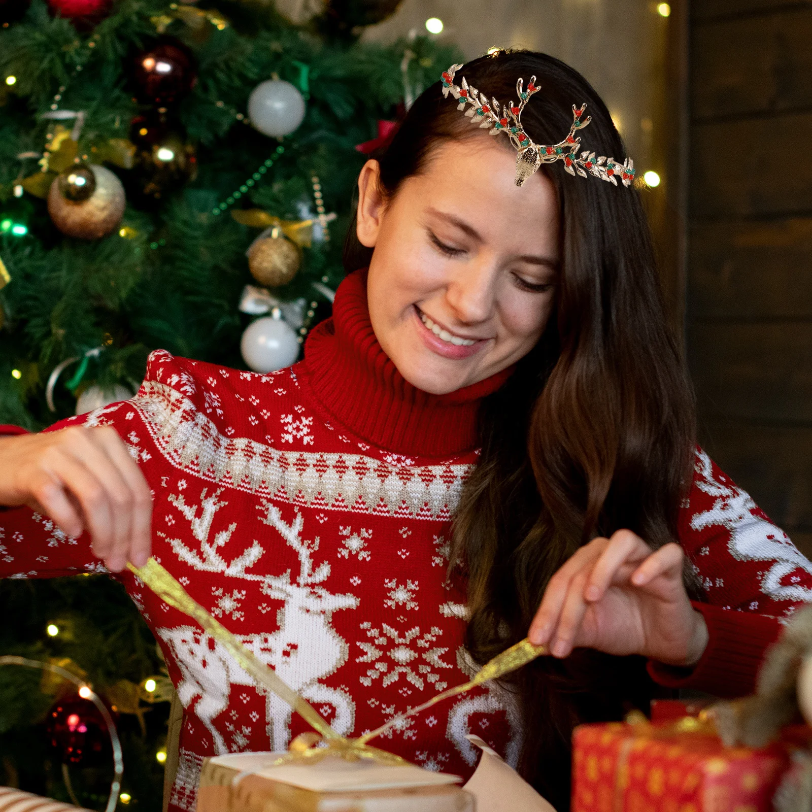 

Reindeer Headband Glitter Antler Crown For Christmas Halloween Party Festival Cosplay Costume Accessory Women Deer Horns