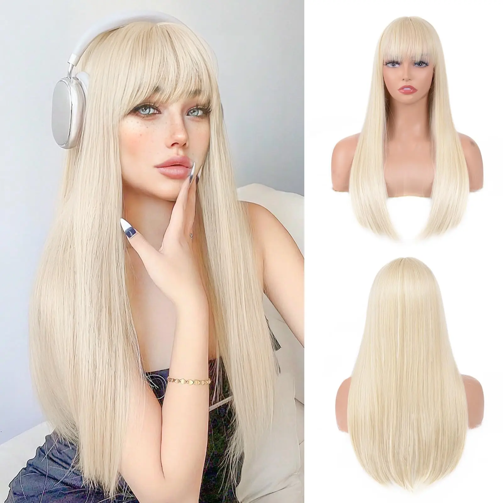 26-Inch Long Straight Synthetic Cosplay Wig Set