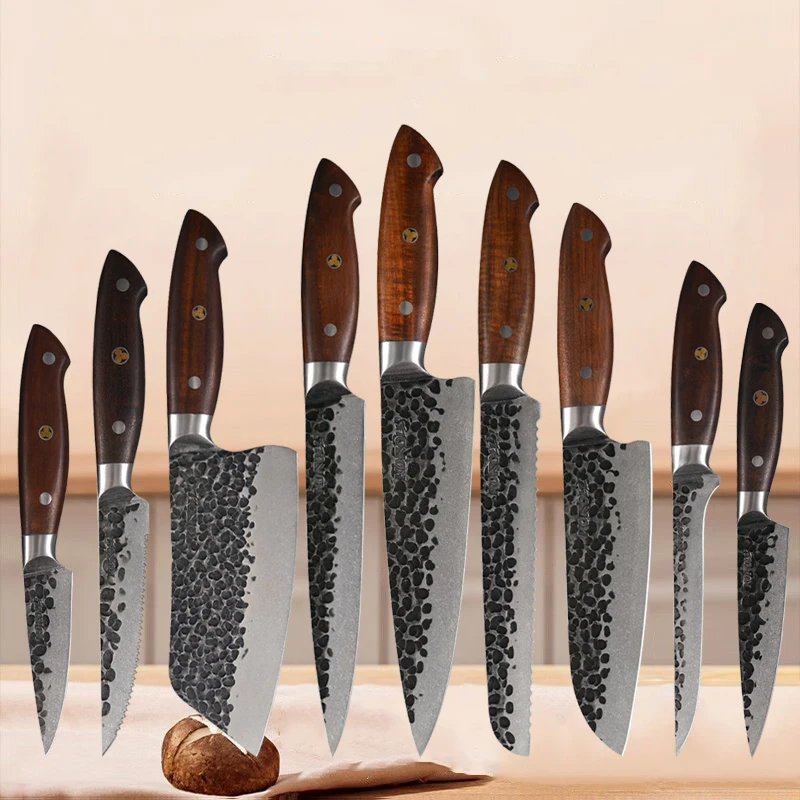 

Forging Hammer Kitchen Knives Set Sharp Slicing Cutting Cleaver for Fish Meat Wooden Handle Utility Paring Boning Knife