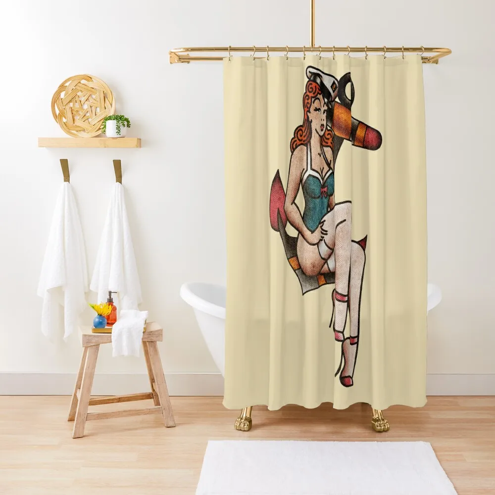 

Salty-Dog American Traditional Bikini Pinup Girl Vintage Shower Curtain For Bathrooms For Bathroom Shower Curtain