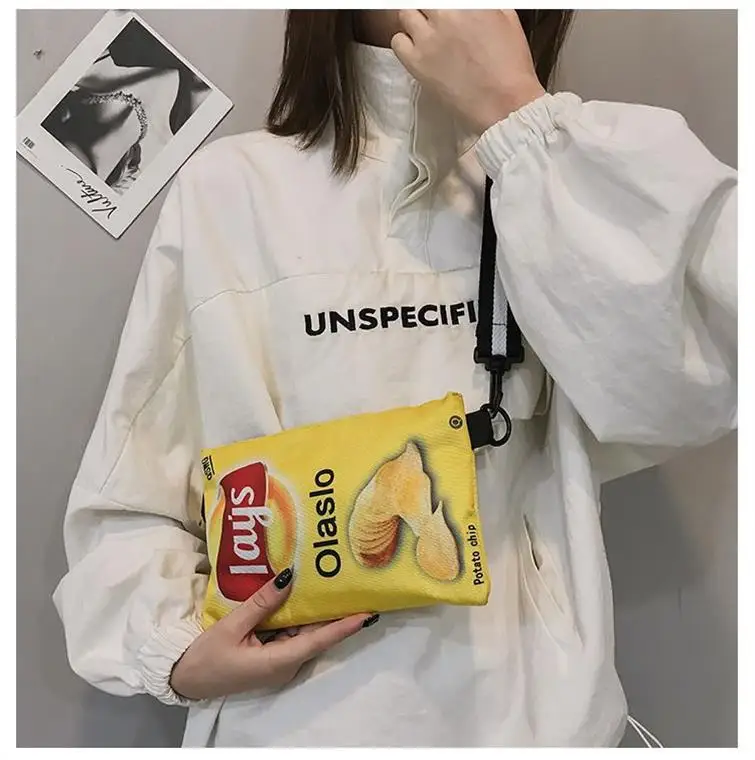 Umhängetasche mit Kartoffelchips-Snack-Muster, Damenversion, kleine einzelne Umhängetasche, lustige Umschlagtasche für Frauen und Mädchen, Handytasche – Detail 7