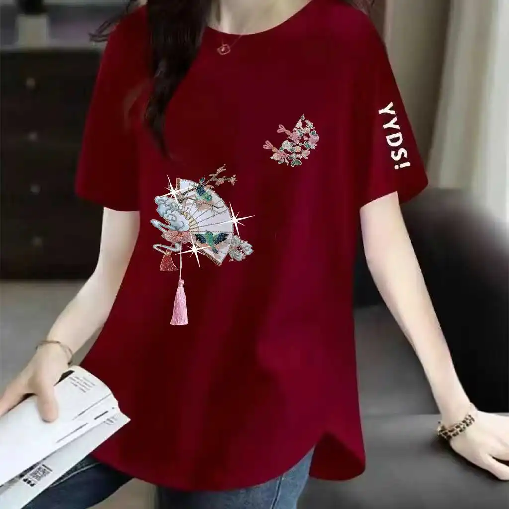 Midlife Mom's New Summer Or Sve Camiseta feminina plus size comprimento médio f Sve Body irt casual estampa criativa redonda...